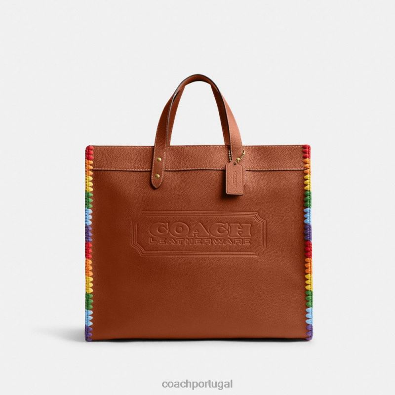 Coach homens bolsa campo 40 com crochê arco-íris âmbar polido multicolorido 6B20P642