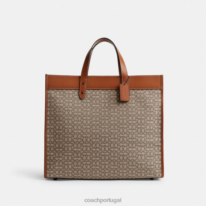 Coach homens bolsa de campo 40 em jacquard com micro assinatura cacau/âmbar polido 6B20P636