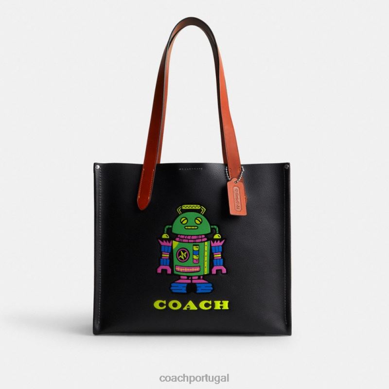 Coach homens bolsa de relé de treinador cósmico 34 com robô preto multi. 6B20P632