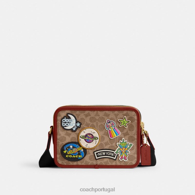 Coach homens Cosmic Coach Charter Crossbody 24 em lona exclusiva com patches bronzeado/ferrugem multi 6B20P652