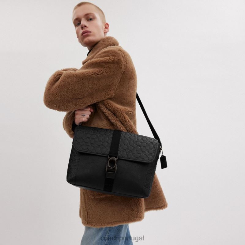 Coach homens beck messenger em couro exclusivo preto 6B20P651