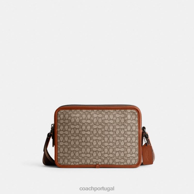 Coach homens charter crossbody 24 em jacquard micro assinatura cacau/âmbar polido 6B20P663