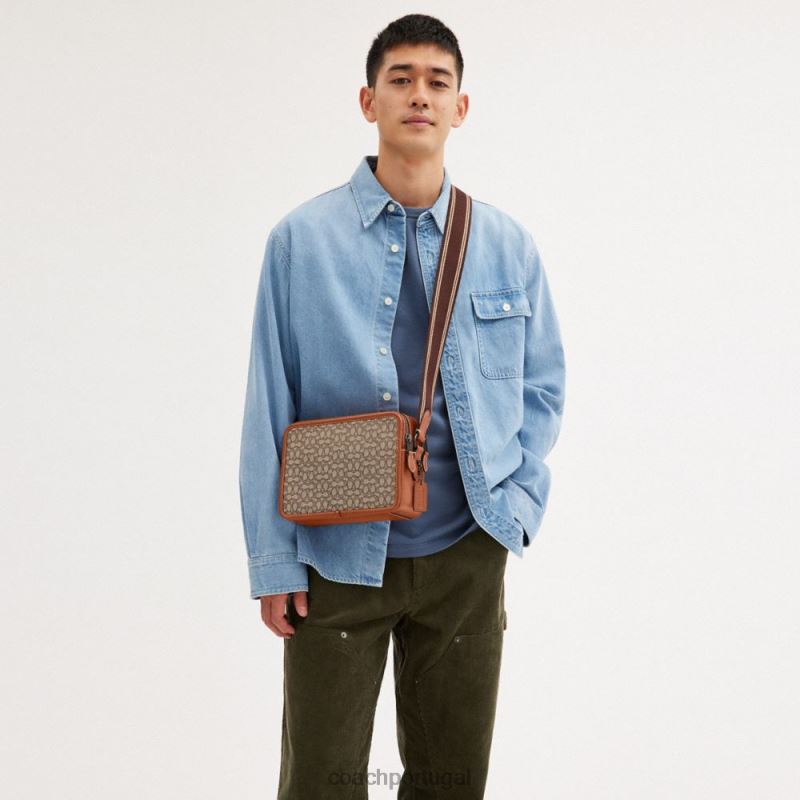 Coach homens charter crossbody 24 em jacquard micro assinatura cacau/âmbar polido 6B20P663