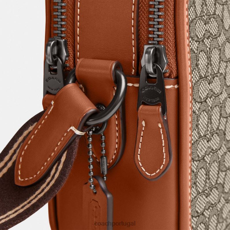 Coach homens charter crossbody 24 em jacquard micro assinatura cacau/âmbar polido 6B20P663