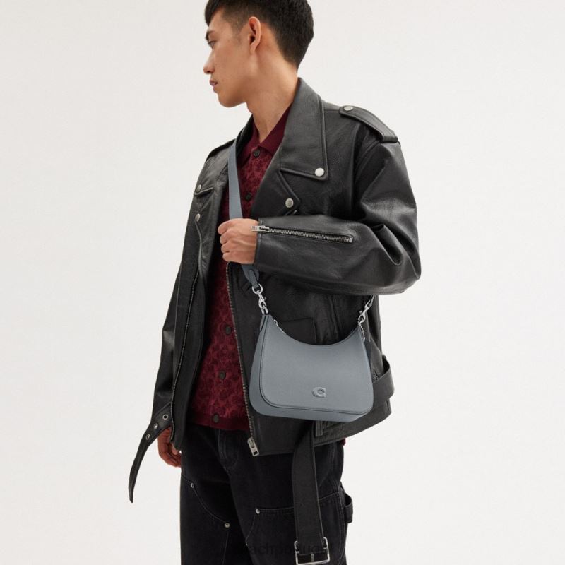 Coach homens hobo crossbody com lona exclusiva cinza azulado 6B20P666