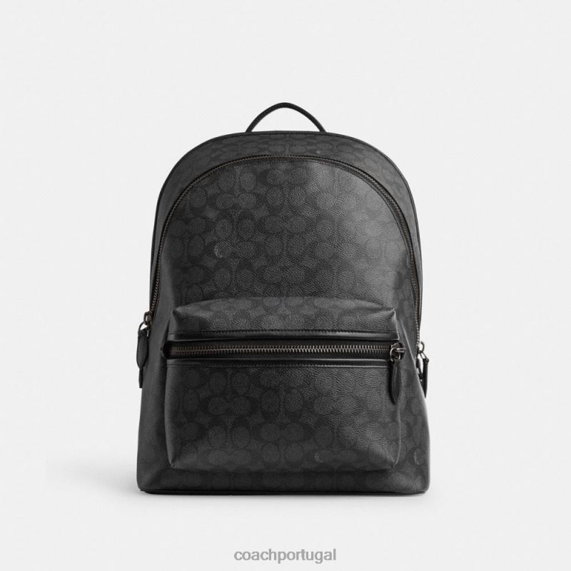Coach homens mochila charter em lona exclusiva carvão 6B20P676