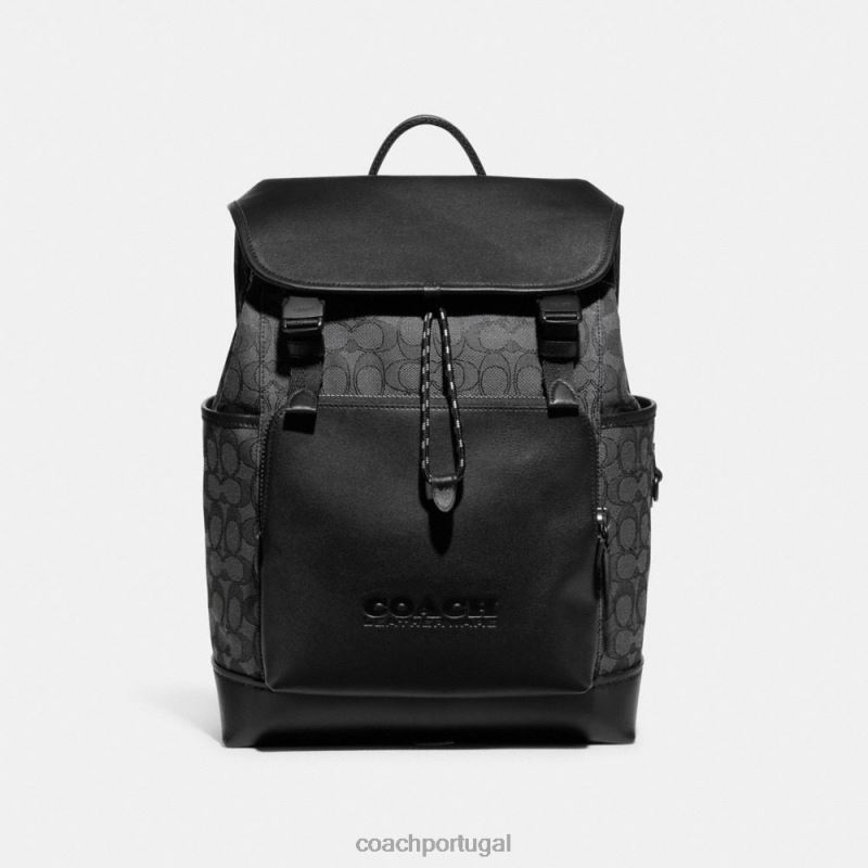 Coach homens mochila com aba da liga em jacquard exclusivo carvão/preto 6B20P684