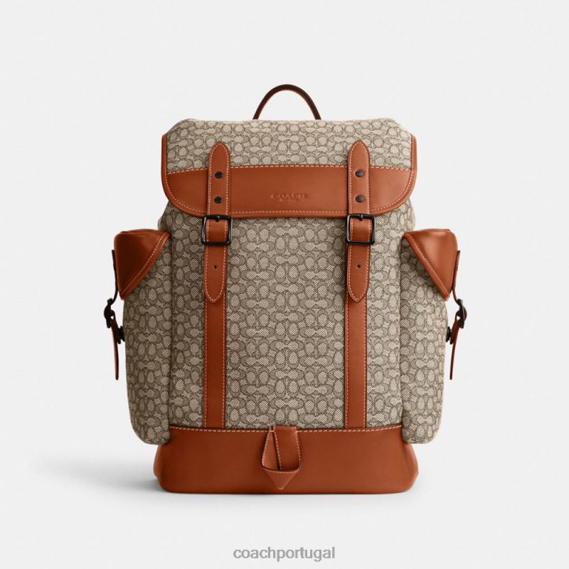 Coach homens mochila engate em jacquard micro assinatura cacau/âmbar polido 6B20P683