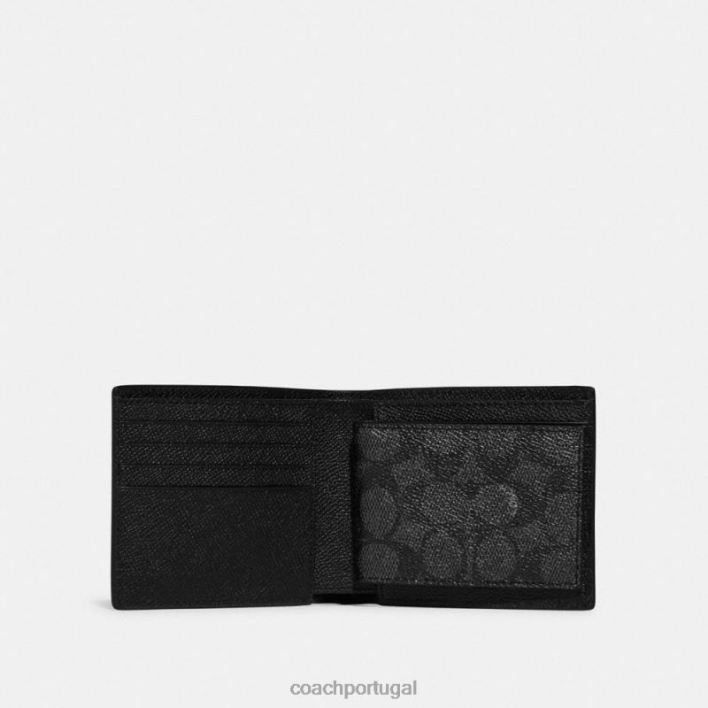 Coach homens Carteira 3 em 1 com interior exclusivo em lona preto 6B20P712