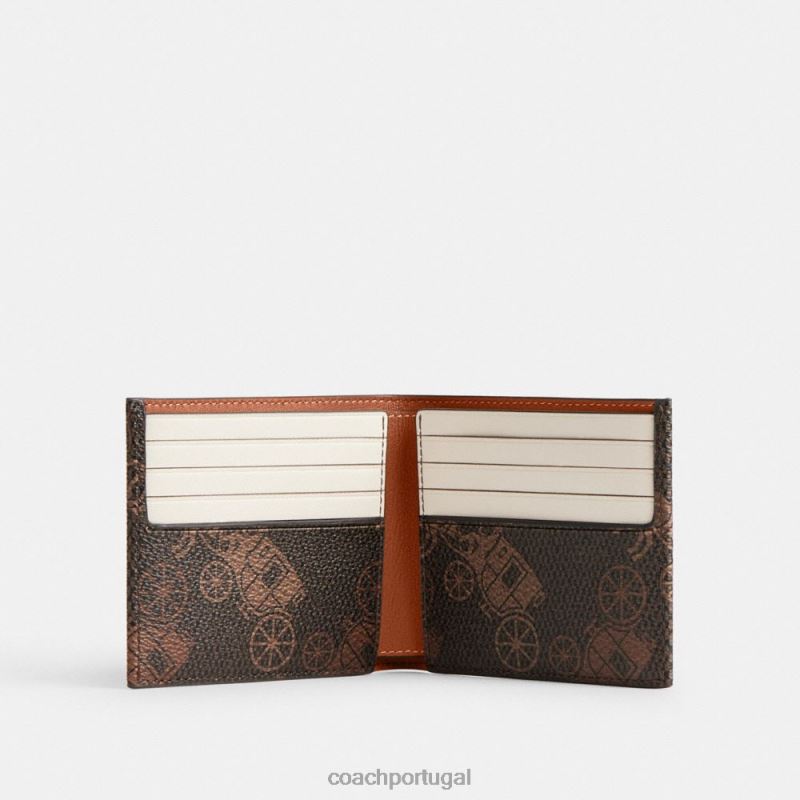 Coach homens carteira dupla com estampa grande de cavalo e carruagem trufa/âmbar polido 6B20P705