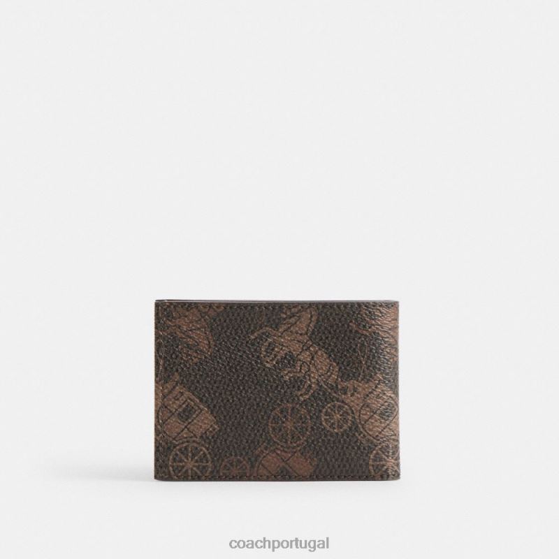 Coach homens carteira fina com estampa grande de cavalo e carruagem trufa/âmbar polido 6B20P704