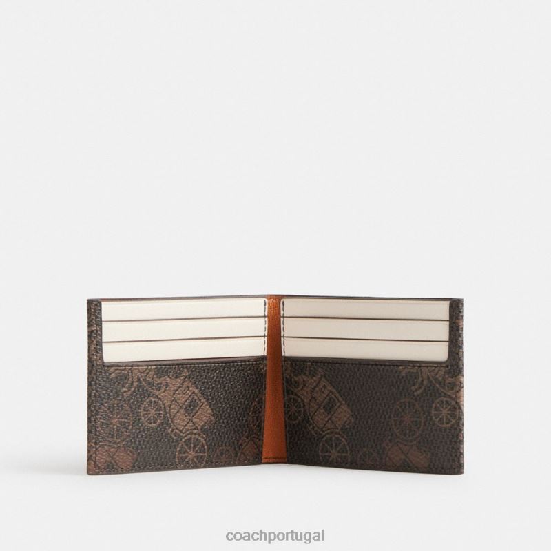 Coach homens carteira fina com estampa grande de cavalo e carruagem trufa/âmbar polido 6B20P704