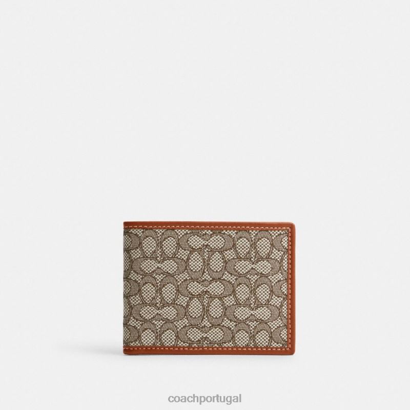 Coach homens carteira fina em jacquard com micro assinatura cacau/âmbar polido 6B20P709