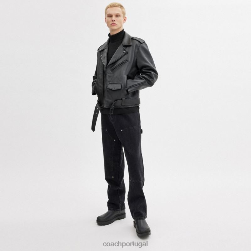 Coach homens jaqueta de moto Preto Preto 6B20P751
