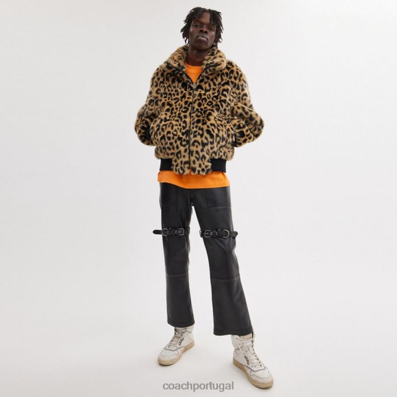 Coach homens jaqueta de pele sintética estampada leopardo 6B20P752