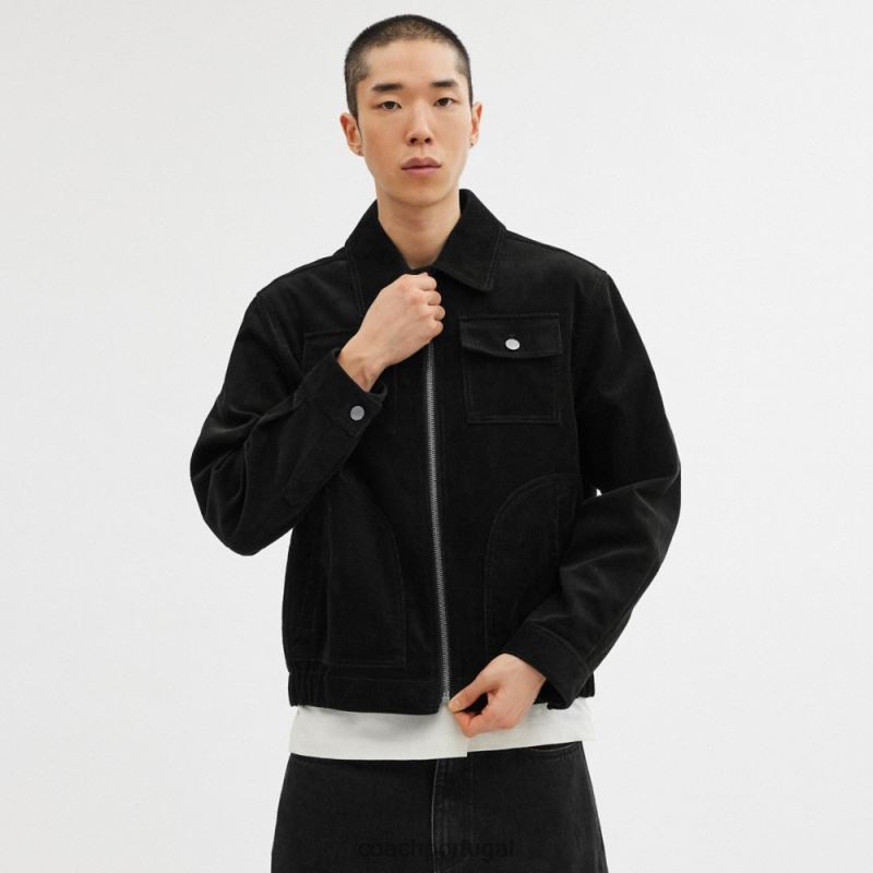 Coach homens jaqueta de veludo cotelê preto 6B20P755