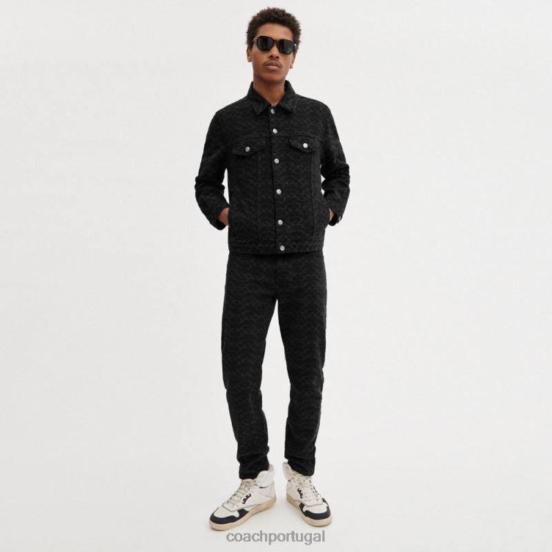 Coach homens jaqueta jeans exclusiva assinatura preta 6B20P761