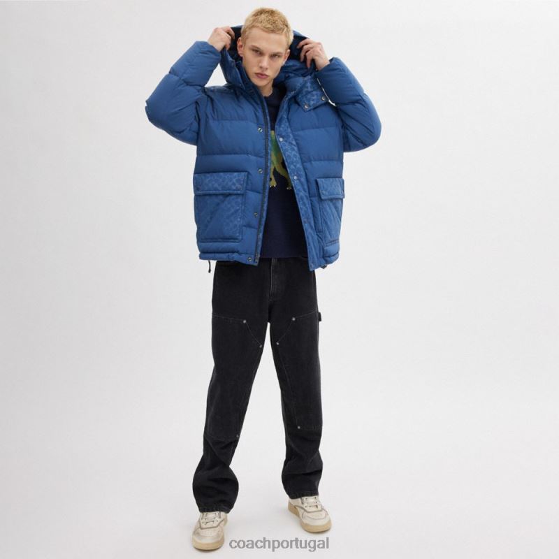 Coach homens jaqueta puffer com bolso frontal exclusivo azul profundo 6B20P756
