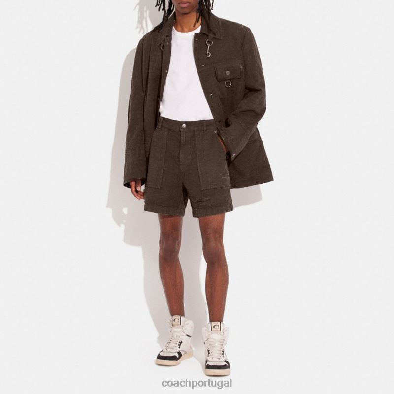 Coach homens shorts jeans desgastados marrom 6B20P789