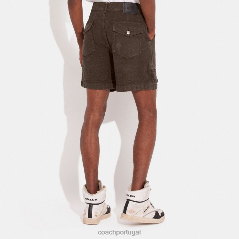 Coach homens shorts jeans desgastados marrom 6B20P789