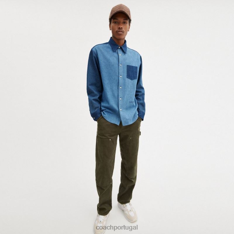 Coach homens camisa jeans azul real 6B20P784