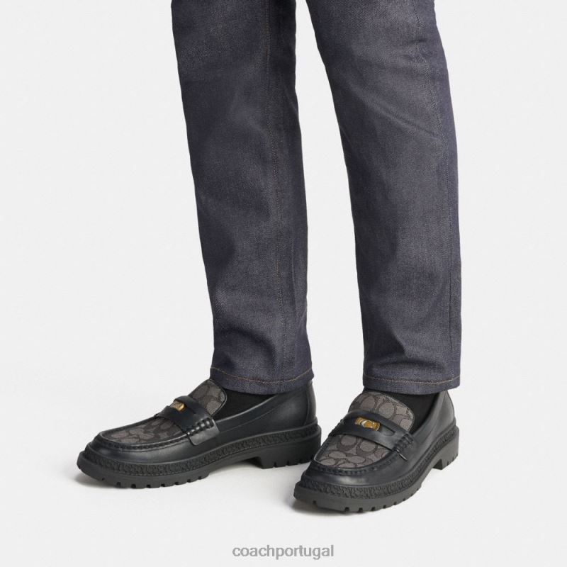 Coach homens mocassim com jacquard exclusivo e moeda exclusiva preto 6B20P733
