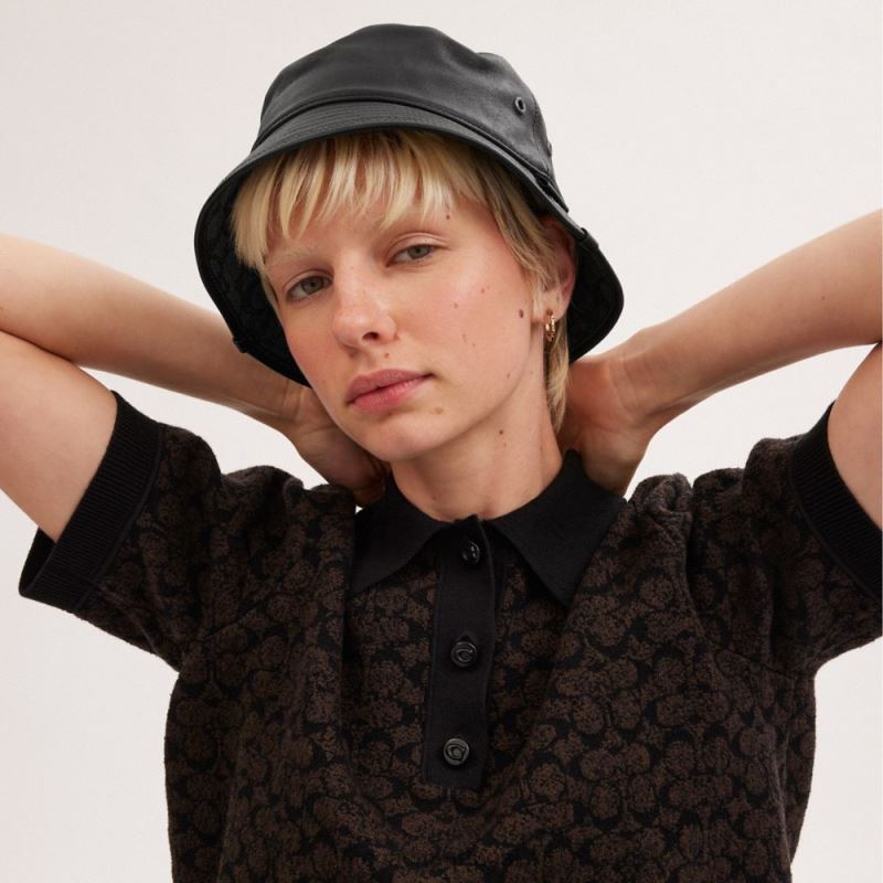 Coach mulheres chapéu balde de couro preto 6B20P586