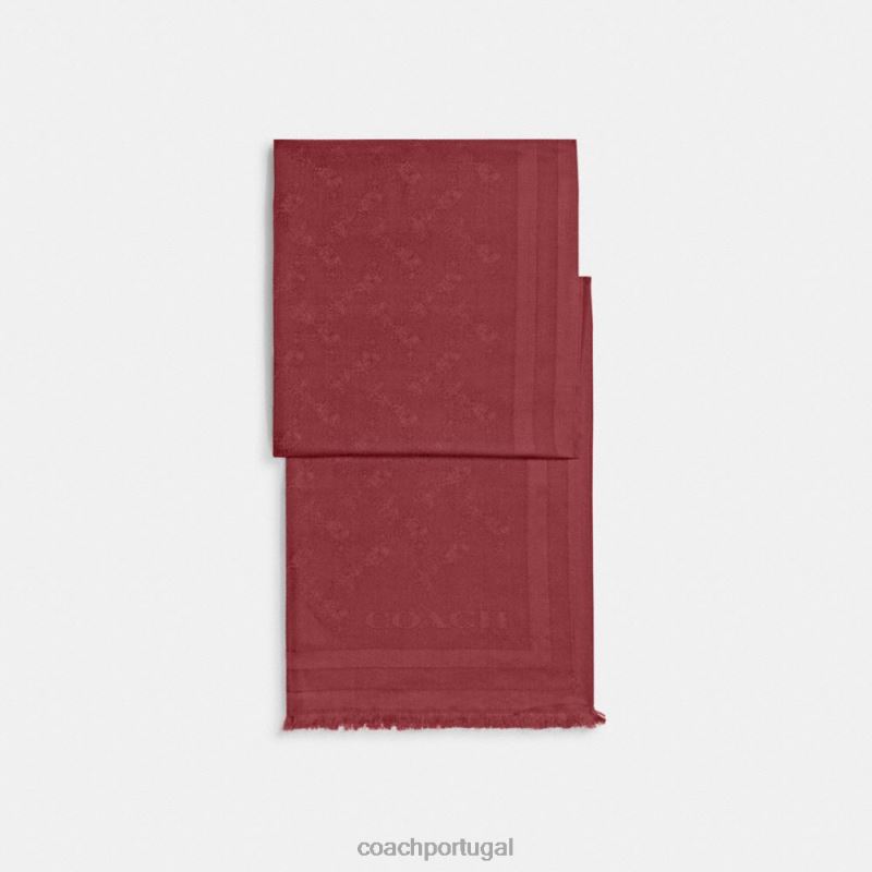 Coach mulheres estola jacquard com estampa de cavalo e carruagem vinho 6B20P584