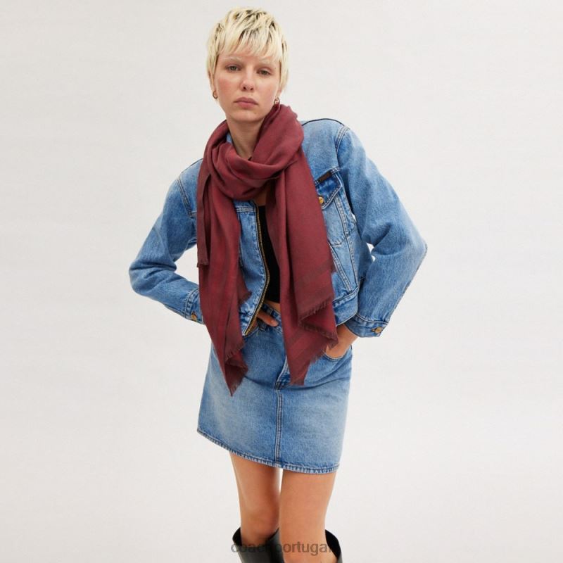 Coach mulheres estola jacquard com estampa de cavalo e carruagem vinho 6B20P584