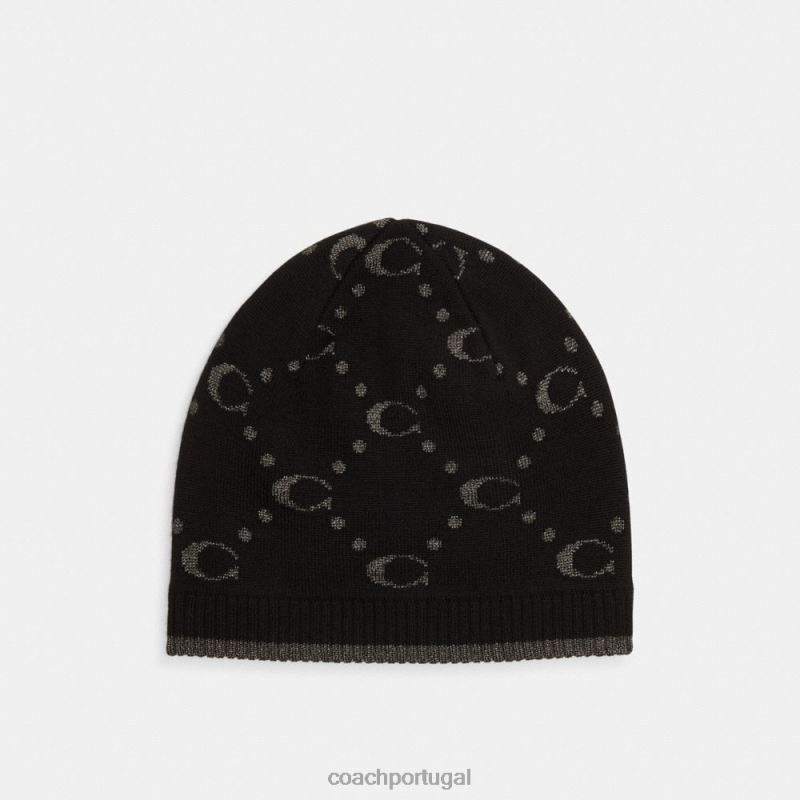 Coach mulheres gorro de malha metálica exclusivo preto 6B20P563