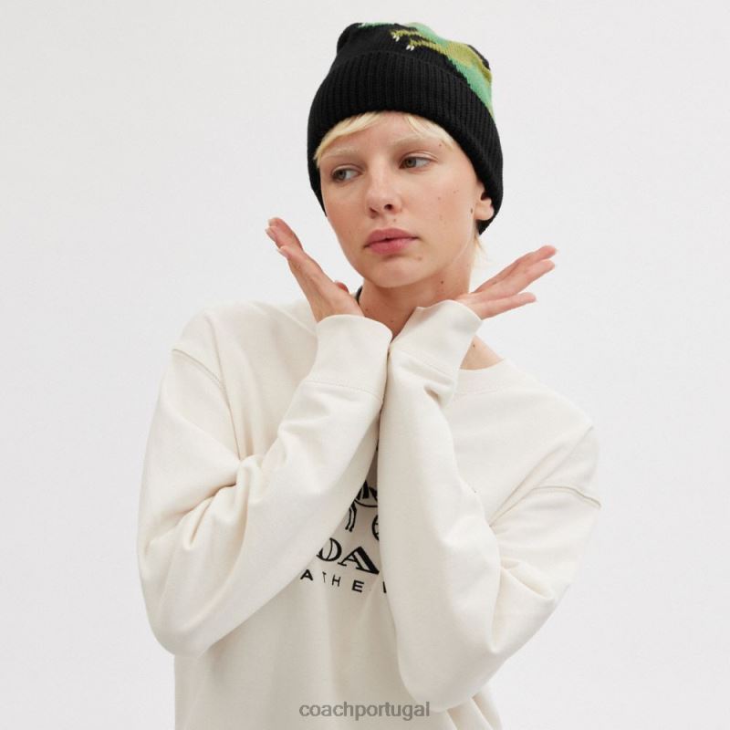Coach mulheres gorro de malha rexy preto 6B20P569