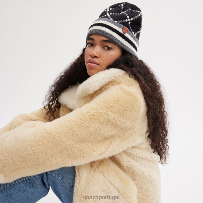 Coach mulheres gorro jacquard exclusivo preto 6B20P547