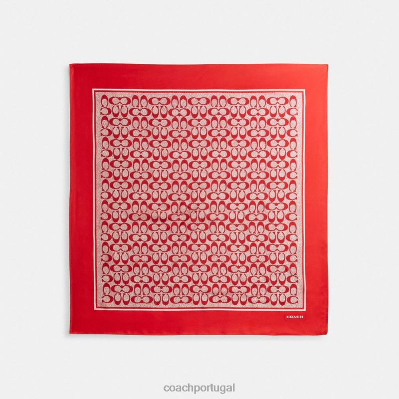 Coach mulheres lenço quadrado de seda com estampa de assinatura vintage esporte vermelho 6B20P545