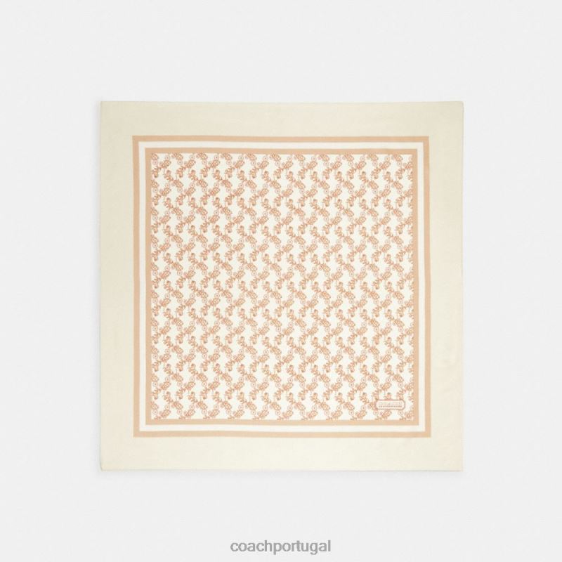 Coach mulheres lenço quadrado de seda com estampa de cavalo e carruagem marfim 6B20P611