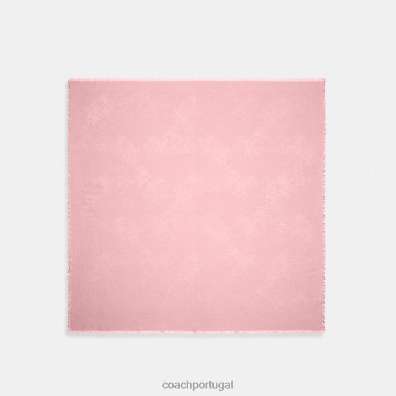 Coach mulheres lenço quadrado grande com estampa de cavalo e carruagem flor rosa 6B20P610