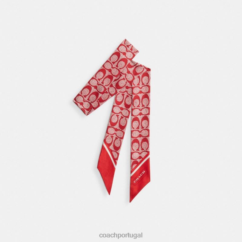 Coach mulheres lenço skinny de seda com estampa vintage e assinatura esporte vermelho 6B20P546
