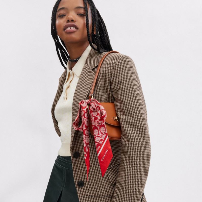 Coach mulheres lenço skinny de seda com estampa vintage e assinatura esporte vermelho 6B20P546