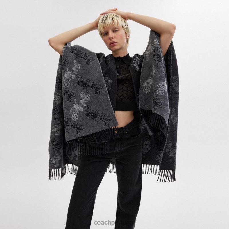 Coach mulheres poncho reversível para cavalo e carruagem preto 6B20P556