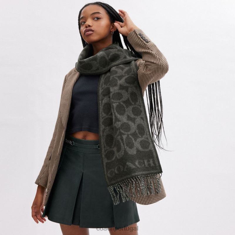 Coach mulheres silenciador de caxemira reversível exclusivo Preto Preto 6B20P554