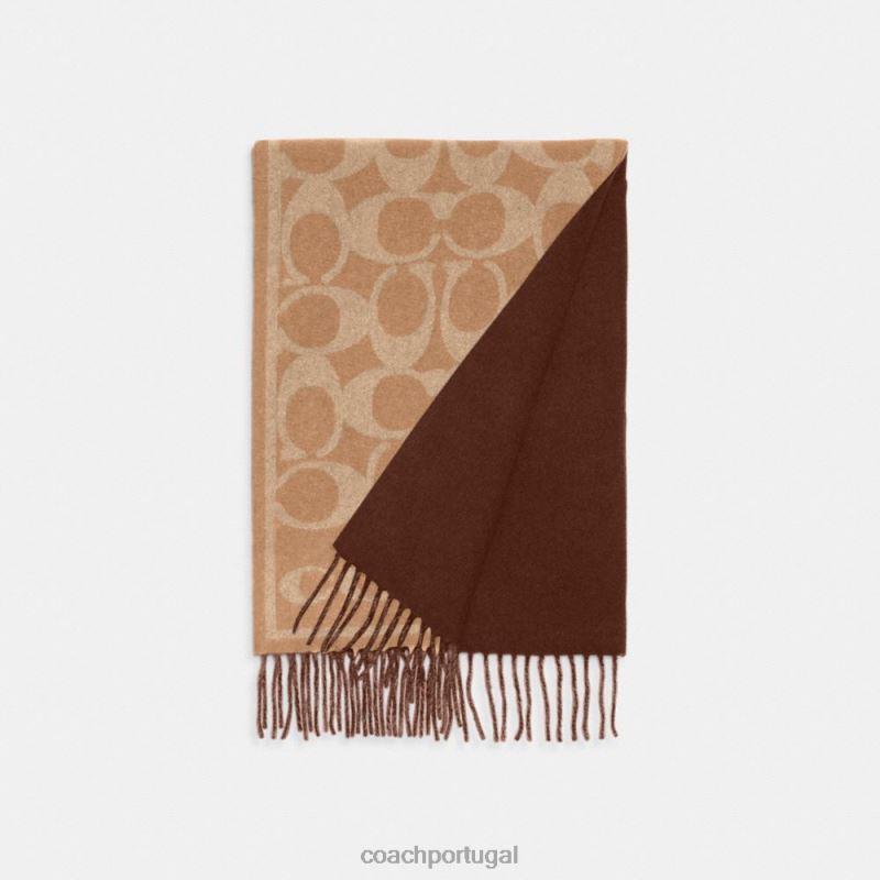 Coach mulheres silenciador de caxemira reversível exclusivo camelo 6B20P553