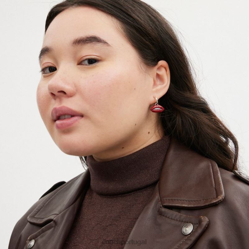 Coach mulheres brincos de pirulito e lábios incompatíveis prata/multi 6B20P532