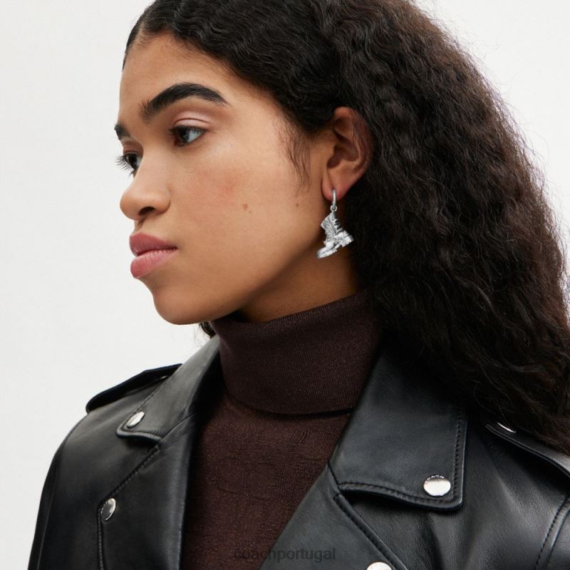 Coach mulheres brincos incompatíveis com botas e doces prata/preto 6B20P541