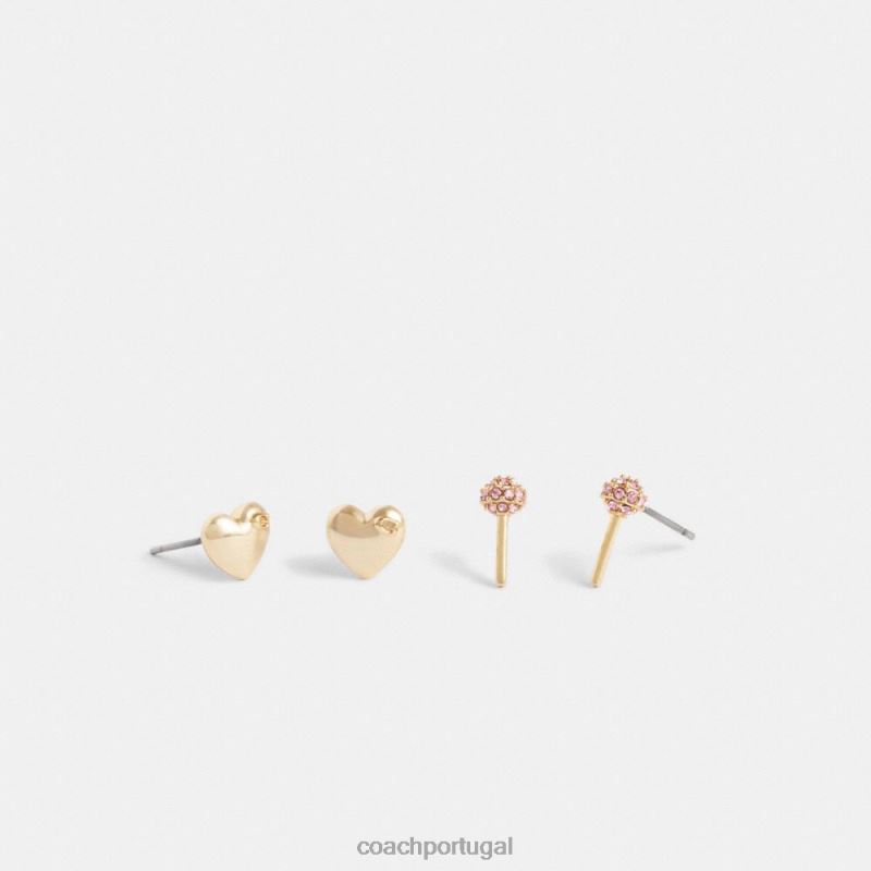 Coach mulheres conjunto de brincos coração e pirulito dourado/multicolorido 6B20P539