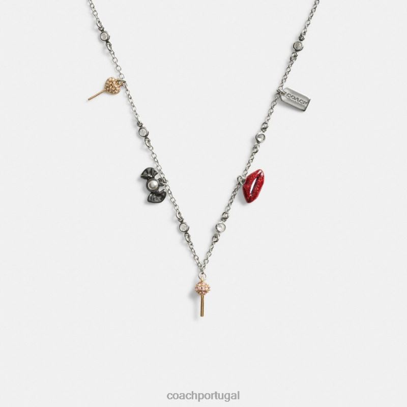 Coach mulheres mini colar de charme de doces prata/multi 6B20P534