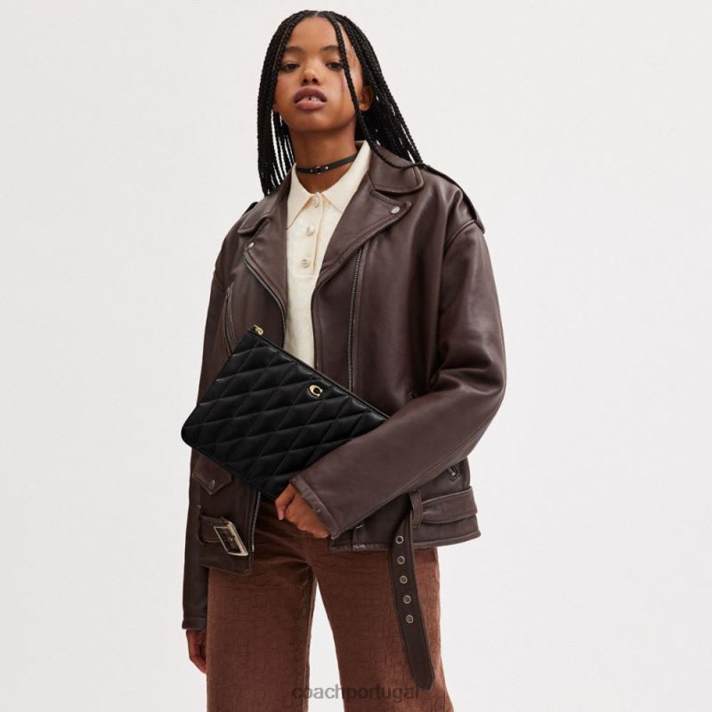 Coach mulheres bolsa 28 com travesseiro acolchoado b4/preto 6B20P308