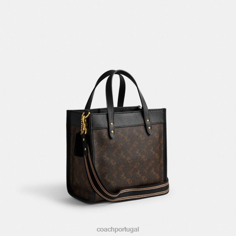 Coach mulheres bolsa de campo 22 com estampa de cavalo e carruagem b4/trufa preta 6B20P297