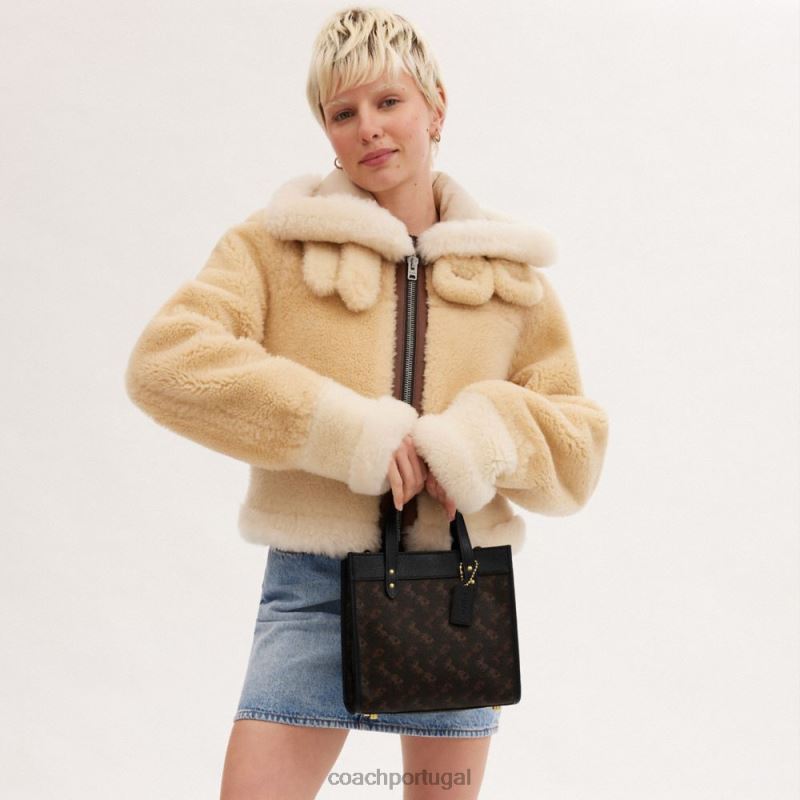 Coach mulheres bolsa de campo 22 com estampa de cavalo e carruagem b4/trufa preta 6B20P297