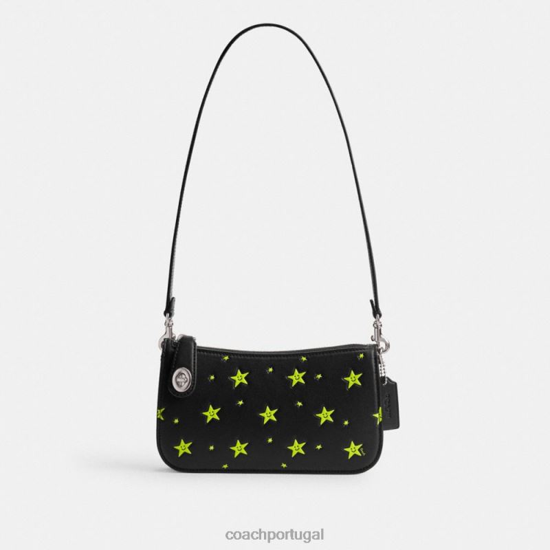 Coach mulheres bolsa de ombro cosmic coach penn com estampa de estrela lh/preto multi 6B20P71