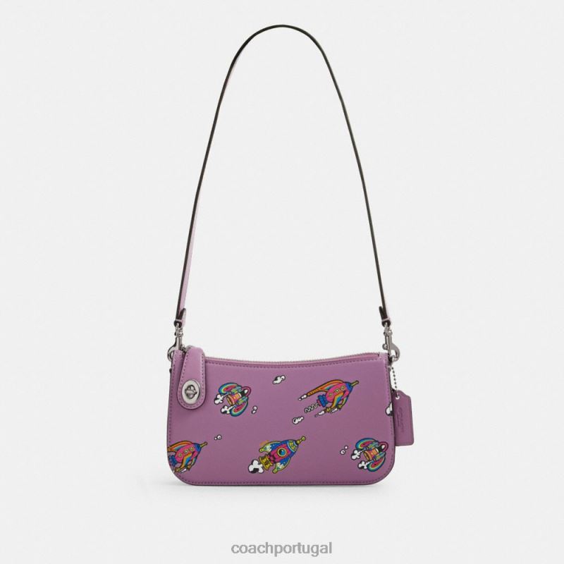Coach mulheres bolsa de ombro cosmic coach penn com estampa de foguete lh/orquídea violeta multi 6B20P69