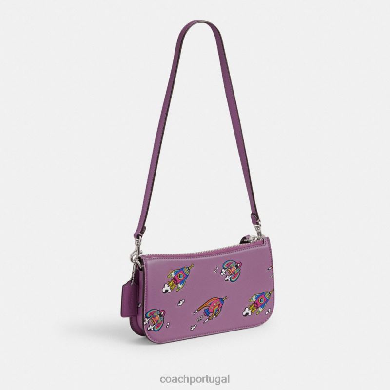 Coach mulheres bolsa de ombro cosmic coach penn com estampa de foguete lh/orquídea violeta multi 6B20P69